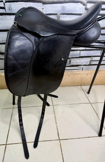 17 1/2” Wide Cardinel English Dressage Saddle - Black - Flocked - Big Blocks